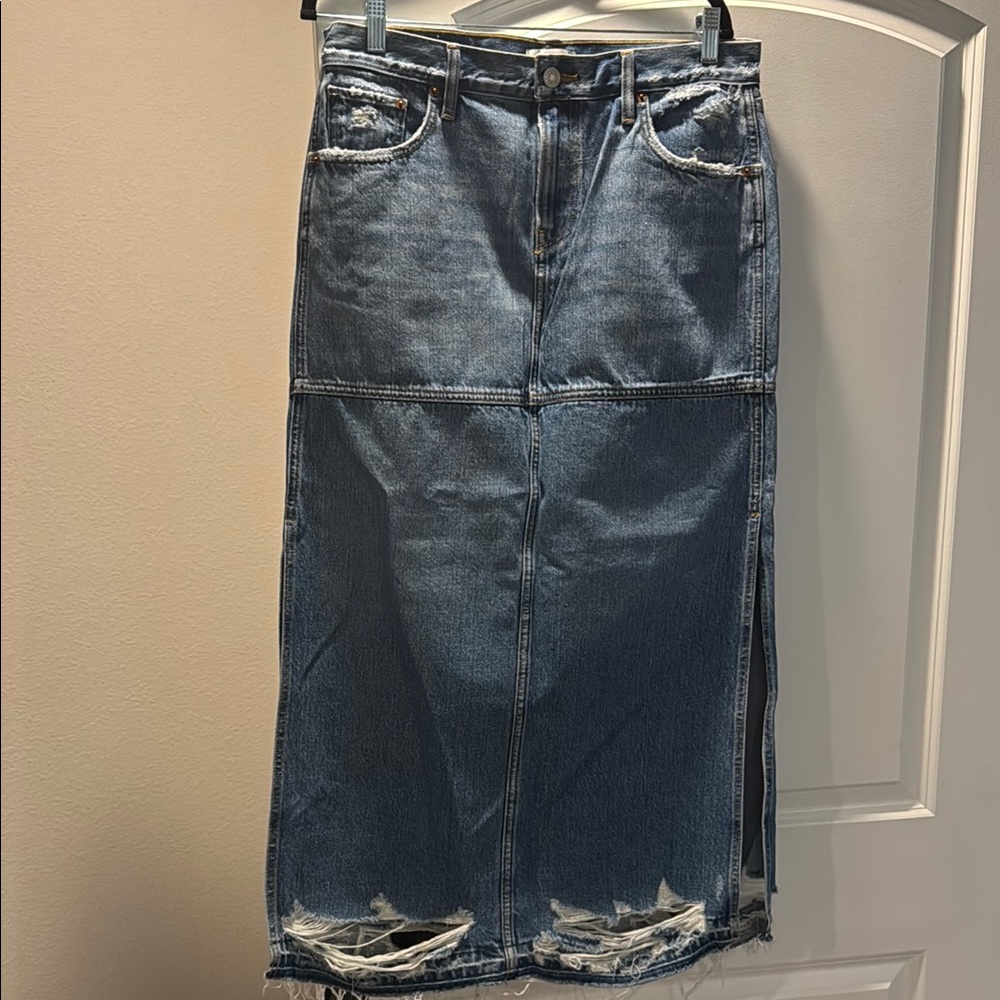 NWT RE/DONE Distressed Denim Maxi Skirt